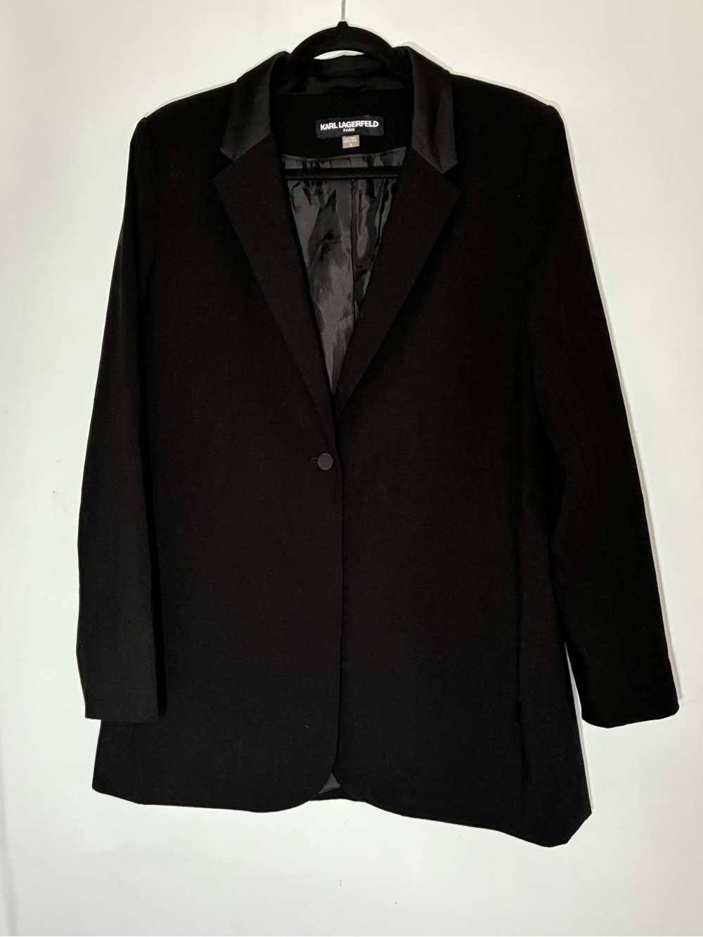 Karl Lagerfeld Paris Tuxedo Blazer Satin Lapel One Button Black 12